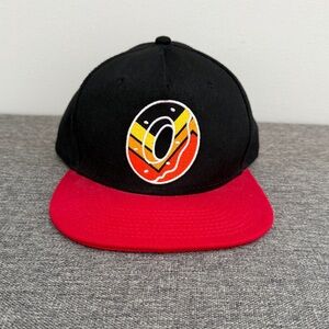 Odd Future Black Red Donut Log Patch Baseball Hat Flat Bill RARE ONE FLAW READ